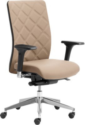 Ergonomischer Bürostuhl WIKI von Leyform in Beige mit Armlehnen, Stoff-Rücken und poliertem Aluminiumgestell - Bild 1