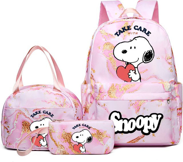 Bandai Snoopy 3-teiliges Schulranzen-Set in Pink mit Lunchbox und Federmäppchen - Bild 1