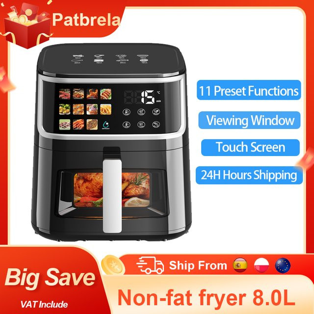 Patbrela Heißluftfritteuse 8L mit LED-Display und 11 Voreinstellungen, 1700W, Schwarz - Bild 1