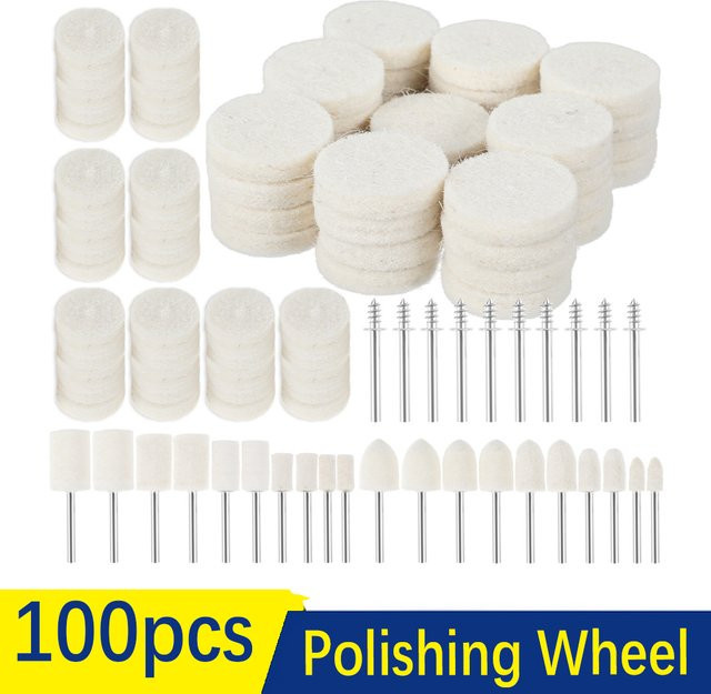 Toorise 100 Stück Polierpads aus weißer Wolle mit 1/8 Zoll Schaft für Dremel Rotationswerkzeuge zur Bearbeitung von Holz, Metall und Glas - Bild 1