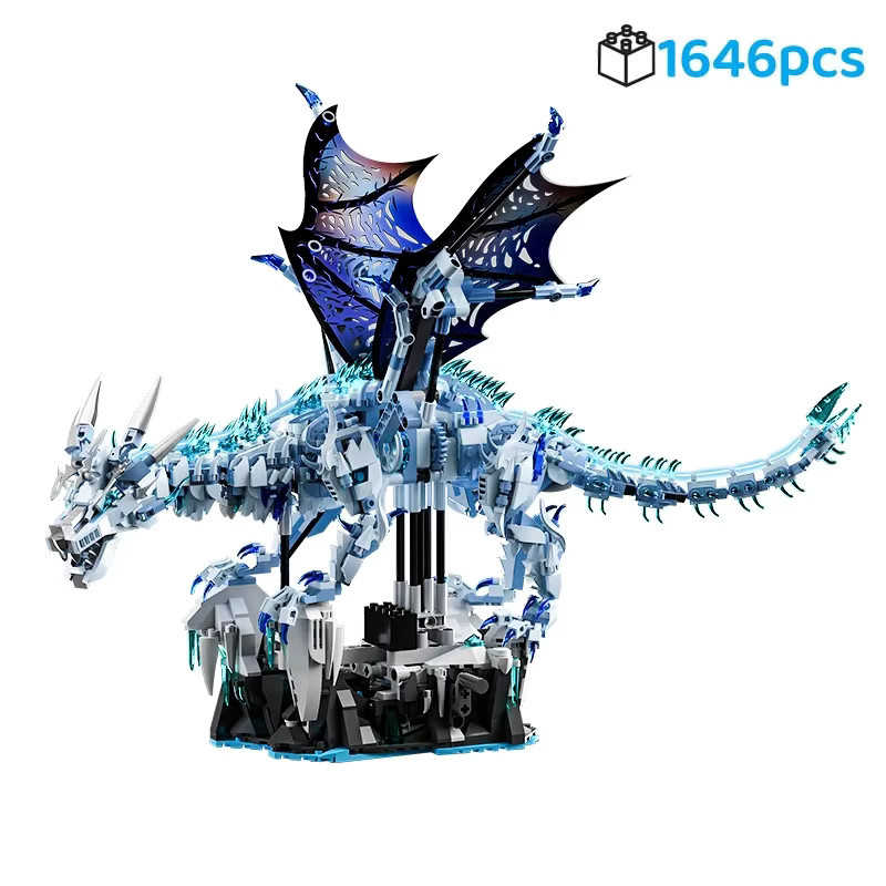 BXA Kreatives MOC Modell Kit Eis Drache aus blauen Bausteinen als DIY Fantasy Puzzle Spielzeug - Bild 2