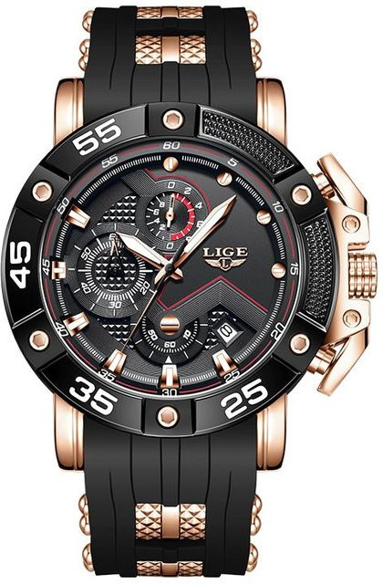 LIGE Armbanduhr, Quarz, Silikonarmband, Roségold/Schwarz, Herren - Bild 1