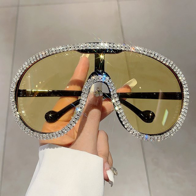 Auecmoi Pilot Sonnenbrille, Vollrand, Damen, übergroß, Diamant Kristall - Bild 1