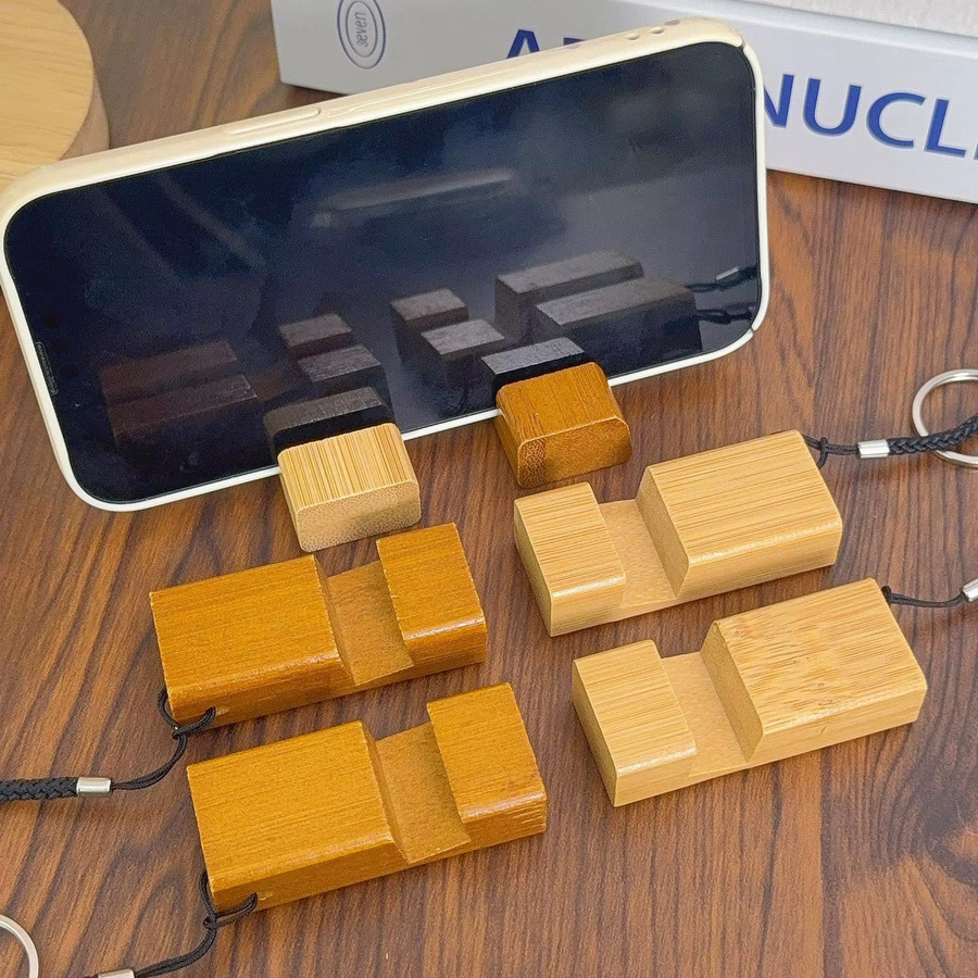 BAPPSUS Multifunktionaler tragbarer Mini Holz Handyhalter und Schlüsselbund Halter in Braun - Bild 3