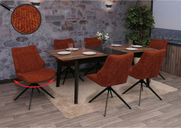 6er-Set Esszimmerstühle MCW O48 in Rotbraun, drehbar mit Auto-Return Funktion, moderner Küchenstuhl aus Textil mit Öko-Tex Zertifizierung