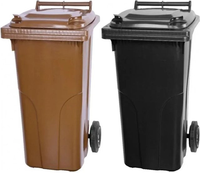 PROREGAL SuperSparSet 2x 2-Rad-Mülltonne aus HDPE-Kunststoff, 120 Liter, Braun und Grau/Schwarz - Bild 1