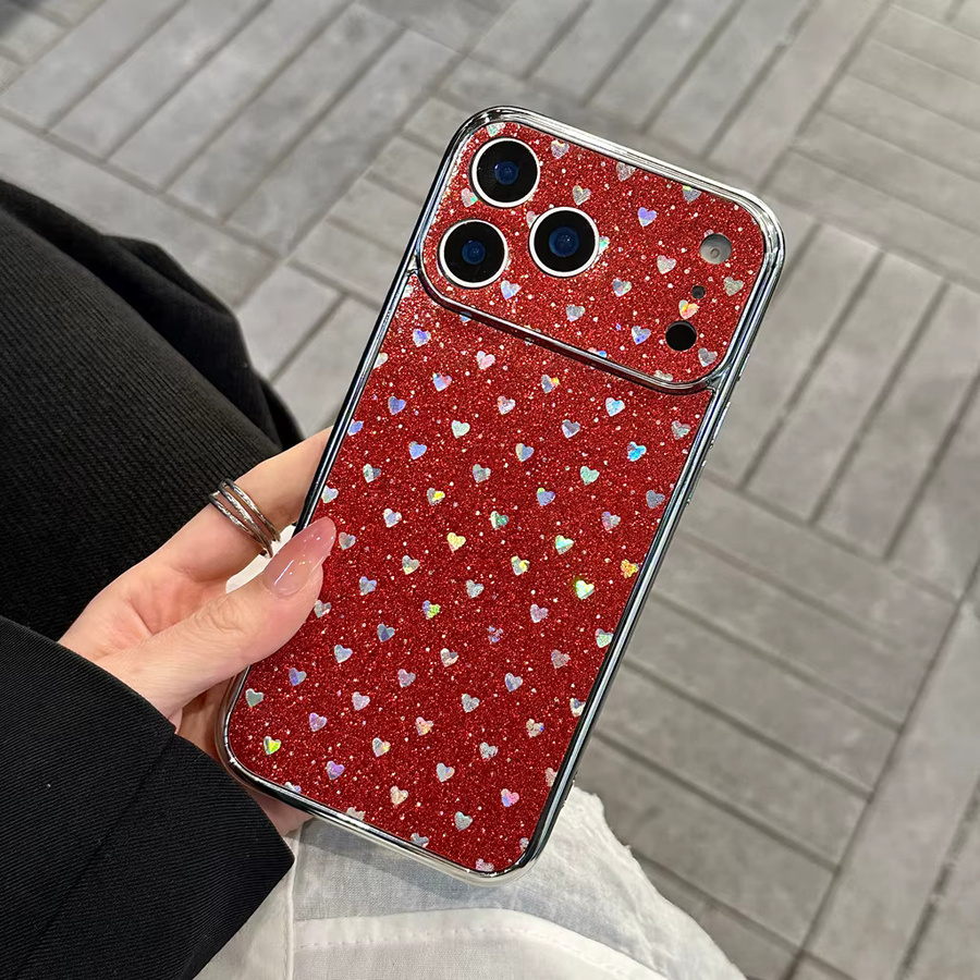 Glitzernde iPhone Handyhülle mit Liebesherz-Design in Rot und Weiß für Apple iPhone 17 16 15 14 13 12 Pro Max - Bild 3