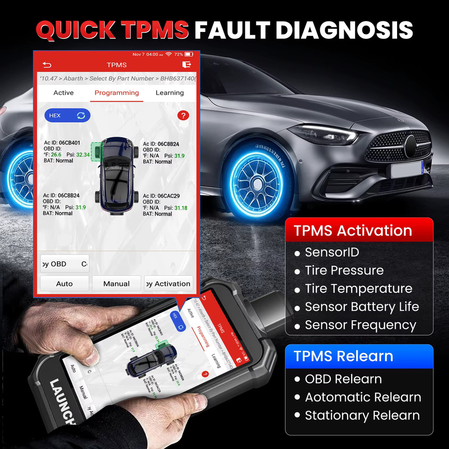 LAUNCH X431 Creader TPMS CRT 5011 V2 Reifendruckkontrollsystem-Scanner in Schwarz mit 12 Servicefunktionen für alle 315/433MHz Sensoren - Bild 6