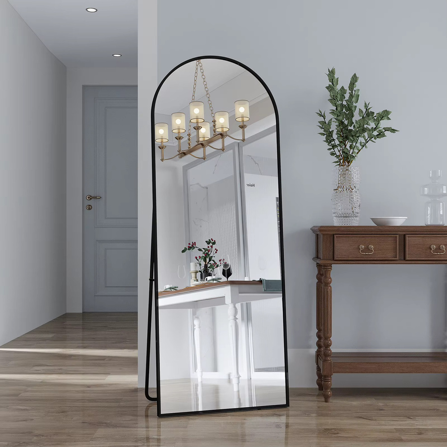 FEEOHOME Ganzkörperspiegel in Schwarz, rechteckiger Standspiegel mit Fuß, Höhe: 180 cm, Breite: 80 cm - Bild 2