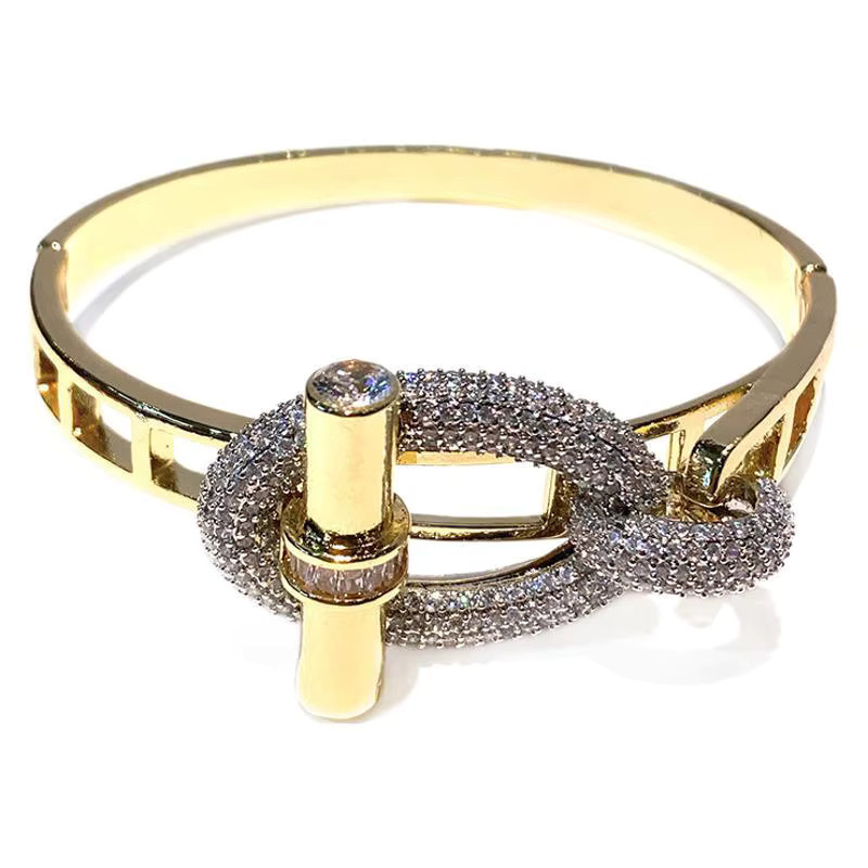 LISHAYUNXI Armreif, 18 K vergoldetes Messing, Gold, Zirkonia, Damen - Bild 4