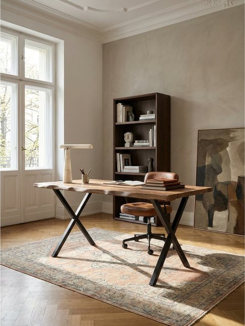 Schreibtisch aus Massivholz Akazie mit Baumkante und X-Gestell von KADIMA DESIGN, Farbe Braun, B/T/H: 200 x 100 x 76 cm - Bild 1