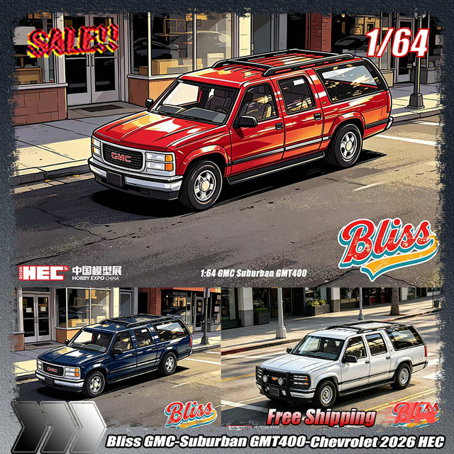 Bburago Bliss GMC-Suburban GMT400-Chevrolet 2026 HEC TMCS Simulationsmodell, 1:64, Metall, Blau - Bild 1
