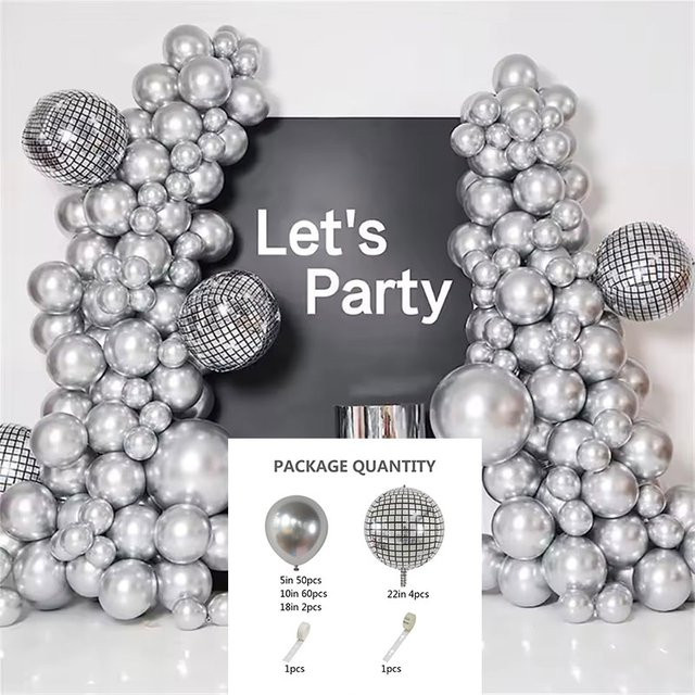 118 Stück Ballon Girlande Bogen Kit in Chrom Metallic Silber mit 4D Disco Folienballons für deine Geburtstag, Hochzeit oder Party Dekoration - Bild 1