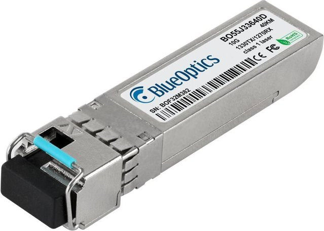 Calix Kompatibler BlueOptics SFP+ Bidi Transceiver BO55J33640D, 10GBASE-BX-D, Singlemode Fiber, LC-Simplex, TX1330nm/RX1270nm, 40KM, DDM, Farbe: Silber - Bild 1