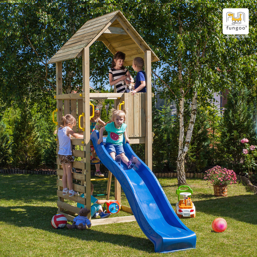 Fungoo Spielturm Carol 1 Klettergerüst mit Rutsche und Kletterwand in Natur - Bild 2