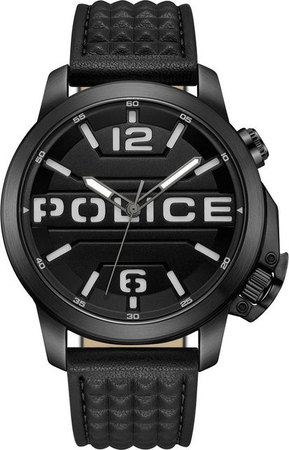 Police Herrenuhr, Automatik, Edelstahl, 44 mm, Leder, Schwarz, 5 ATM - Bild 1