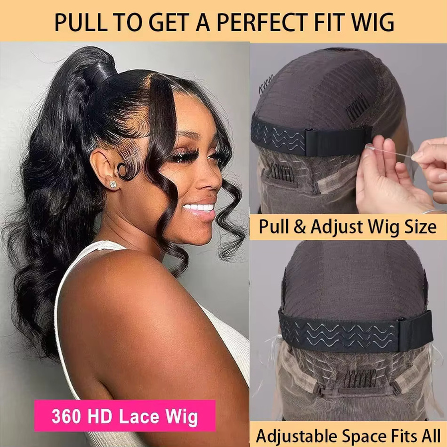 Body Wave Glueless Drawstring 360 Full Lace Wig Water Wave Echthaarperücke, Damen - Bild 2