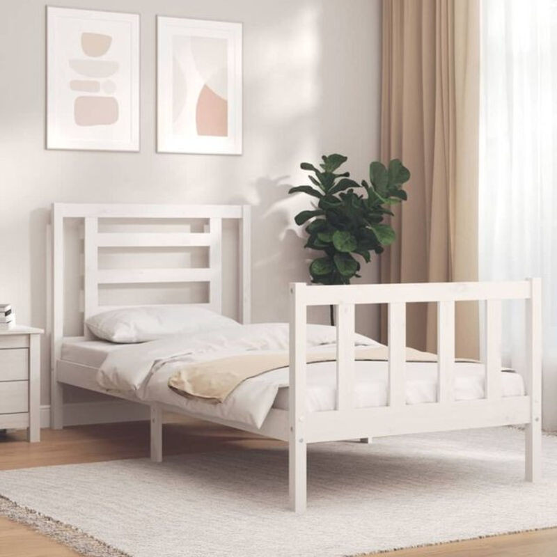 Massivholzbett aus Kiefer mit Kopfteil von vidaxl in Weiß im Landhausstil und minimalistischem Design - Bild 1