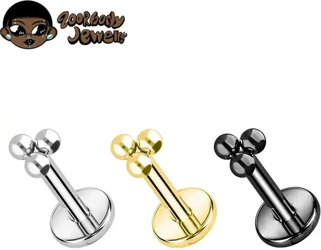 ZOORBODY JEWELRY Ohrstecker Titan, 16G, Mini 3 Bead Cluster, Unisex - Bild 1