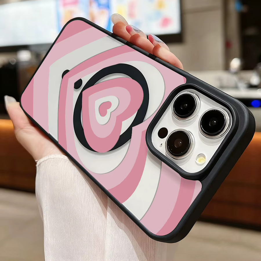 Stoßfeste MagSafe Handyhülle mit rosa Liebesherz für iPhone 16, 17, 15, 14, 13, 12, 11 und Pro Max aus mattem, klarem Acryl in Pink - Bild 5