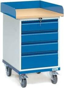 Fetra Rollschrank 2446 aus Stahl mit Arbeitsplatte, Umrandung und 4 abschließbaren Schubladen in Grau und Blau, B/T/H: 60 x 50 x 60 cm - Bild 1