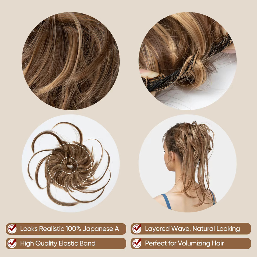 SARLA Messy Bun Haarteile Scrunchie, Schwarz, Blond, Braun - Bild 2