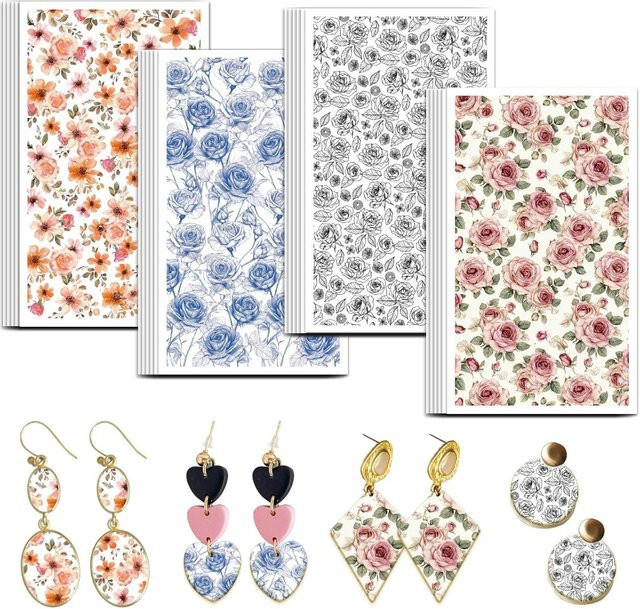 Line Rose Clay Transferpapier Set mit 24 Blättern in 4 Designs, Farben: Pink, Blau und Mehrfarbig - Bild 1