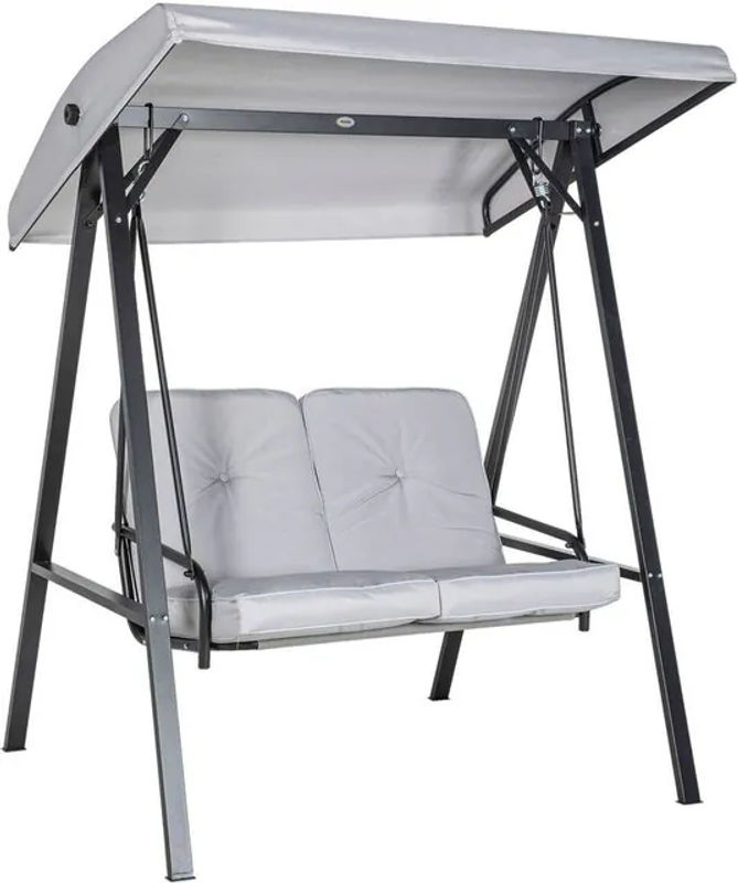 Outsunny Hollywoodschaukel Grau aus Stahl mit Sonnendach und Kissen, B/H/T: 116 x 172 x 145 cm - Bild 3