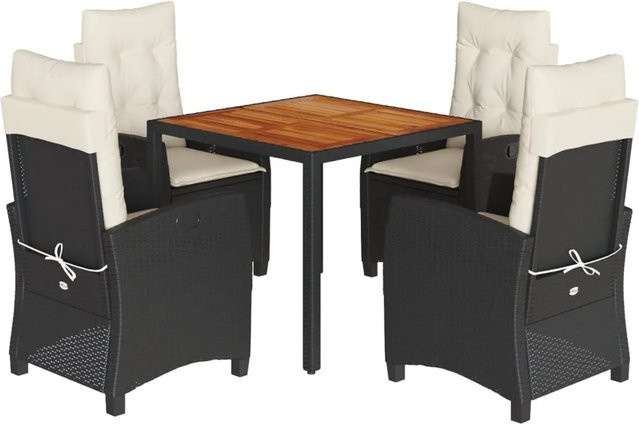 vidaXL 5-teilige Garten-Essgruppe aus schwarzem PE-Rattan und Akazienholz mit Kissen - Bild 1