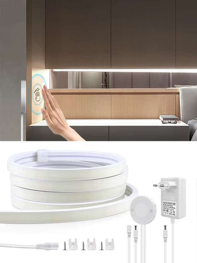Gyarfas COB LED Neon Streifen mit Bewegungssensor und Touch-Dimmer, Warmweiß, Wasserdichtes Silikon Lichtband für Schrank, Küche und Schlafzimmer, 24V - Bild 6