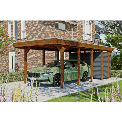 Skan Holz Einzelcarport Friesland Set 12 mit Abstellraum, B/T: 708 x 314 cm, Nussbaum Braun - Bild 2