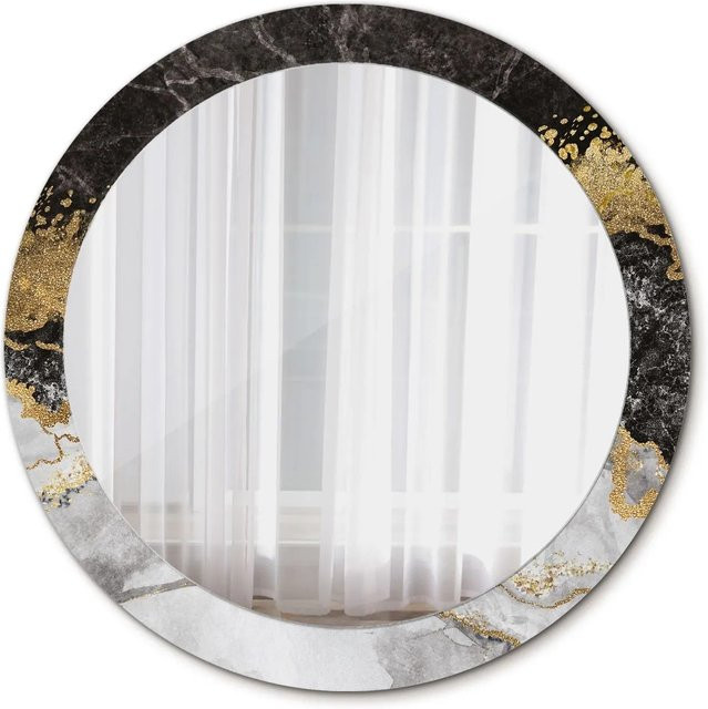 Tulup Rundspiegel mit Marmor Loft Motivdruck in Weiß, Gold und Grau, Durchmesser: 80 cm - Bild 1