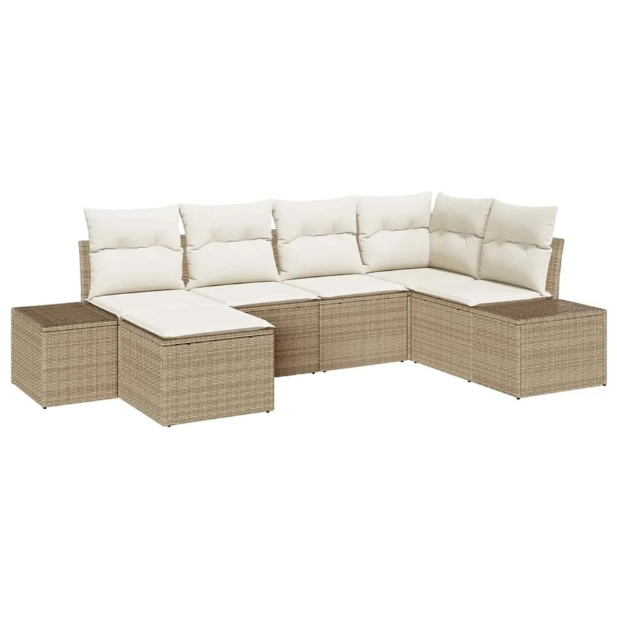 vidaXL Garten-Sofa-Set 6-teilig aus Poly Rattan in Beige-Creme mit Kissen und Fußhocker - Bild 2
