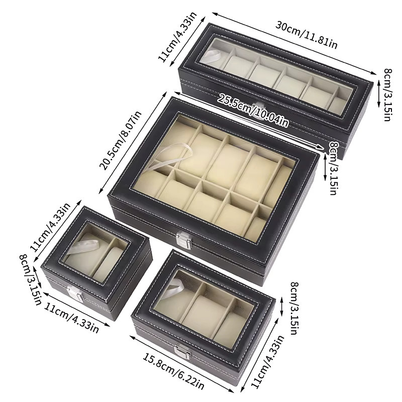 Sommer4 Uhrenbox PU-Leder, Schwarz, Glasdeckel, Unisex - Bild 3