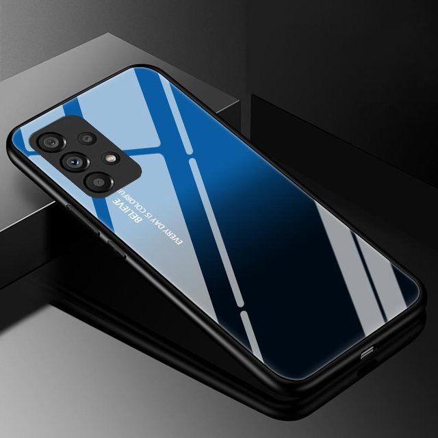 Luxus Handyhülle aus gehärtetem Glas für Samsung Galaxy A-Serie in Schwarz und Blau - Bild 1