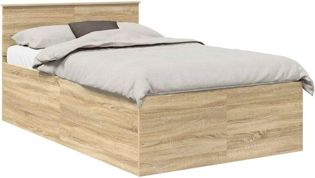 vidaXL Bettrahmen mit Kopfteil in Sonoma-Eiche, Farbe Braun, B/T/H: 120 x 200 cm, aus Holzwerkstoff - Bild 1