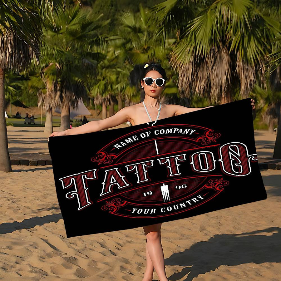 Ka Chen Muda Strandtuch Tattoo Studio Logo aus Mikrofaser, bunt und weiß, B: 30 cm, H: 60 cm - Bild 2