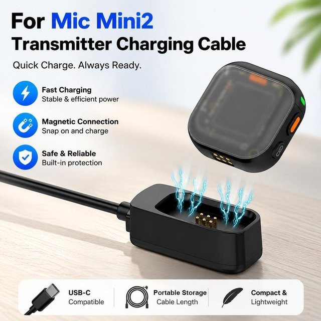 DJI Magnetische Ladestation für Mic Mini 2 und Mic 3 Sender in Schwarz mit Ladekabel Adapter Zubehör - Bild 1