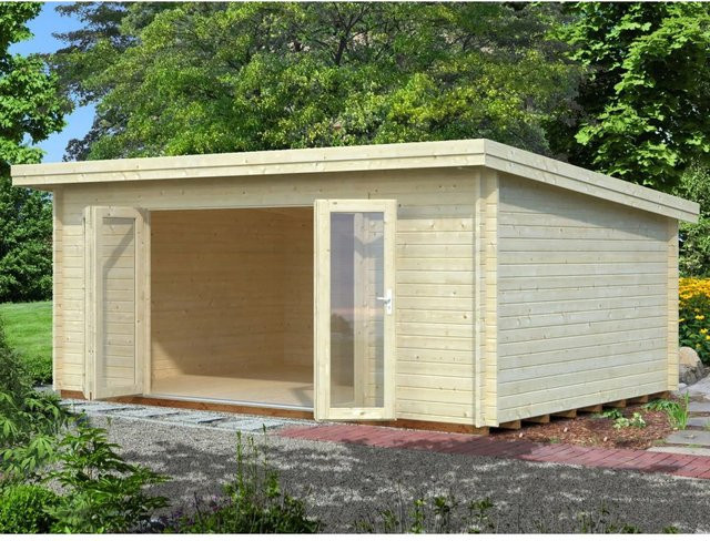 Palmako Blockbohlenhaus Lea Gartenhaus aus Fichtenholz in Braun mit Pultdach B/H/T: 530 x 249 x 380 cm - Bild 1