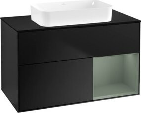 V&B Waschtischunterschrank Finion mit Wandbeleuchtung, Blau lackiert, B/T: 100 x 60,3 cm - Bild 1