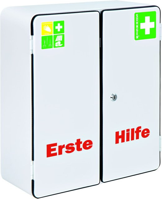 Söhngen Verbandschrank ROM mit Füllung Standard, zweitüriger Erste-Hilfe-Schrank in Weiß mit Schloss, Regalböden und Schubladen - Bild 1