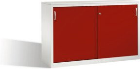 C+P Akten-Sideboard Acurado mit Schiebetüren, Front Rubinrot, Korpus Lichtgrau, H: 100 cm, B: 160 cm, T: 50 cm - Bild 1
