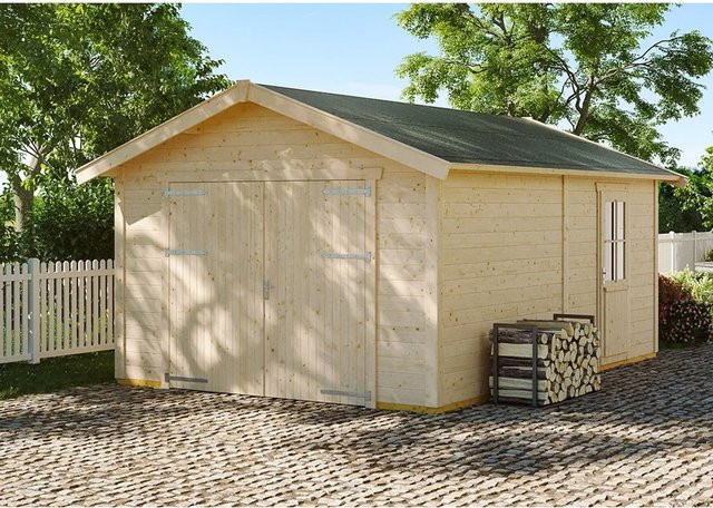 Holzgarage Varberg von Skan Holz in Natur und Beige, Breite: 370 cm, Tiefe: 525 cm - Bild 1