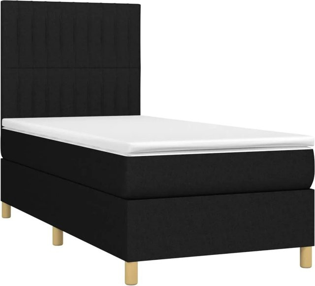vidaXL Hybrid Boxspringbett mit Matratze und LED-Unterbettbeleuchtung in Schwarz, B/T/H: 90 x 200 x 118 cm - Bild 1