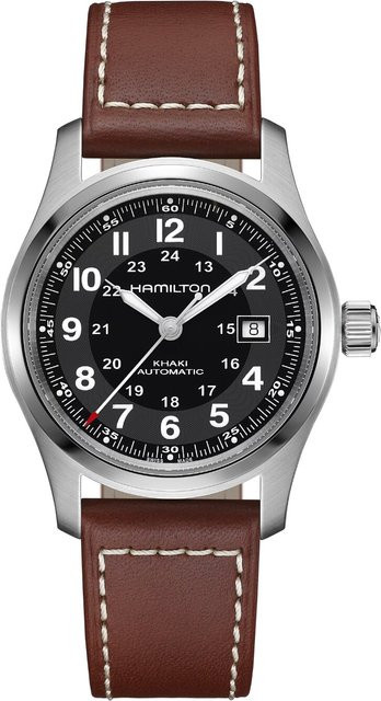 Hamilton Herrenuhr Khaki Field, Automatik, Edelstahl, Leder, 42 mm, Schwarz - Bild 1