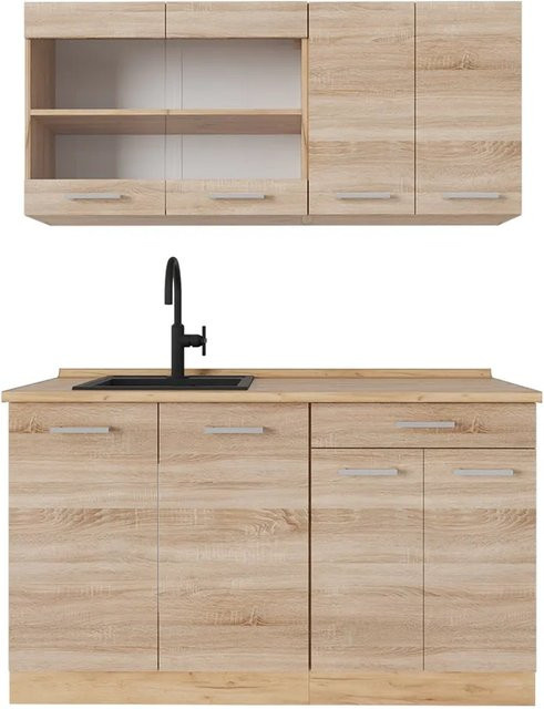 Vicco R-Line Küchenzeile Sonoma Eiche mit Goldkraft-Optik, Breite: 140 cm - Bild 1