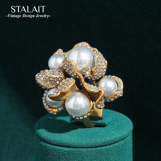 STALAIT Ring, Gold, Perle, Kristall, Herz, Damen - Bild 1