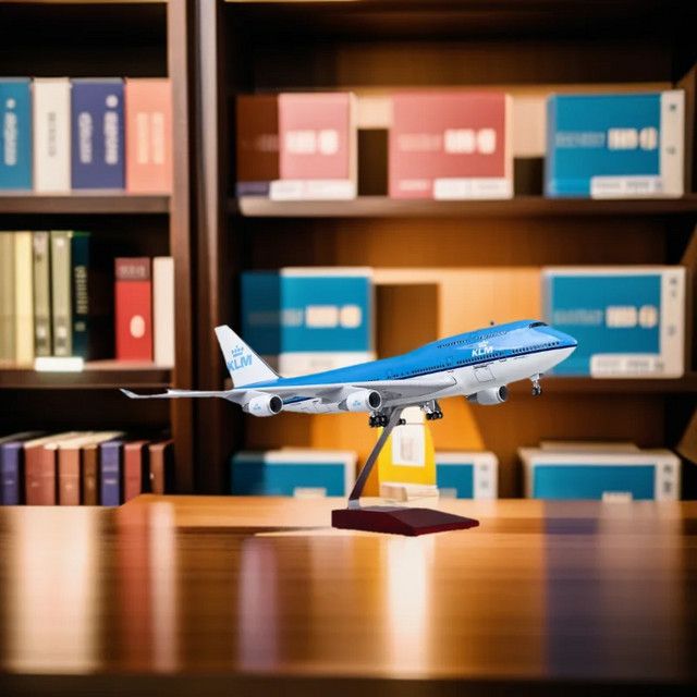 ZOCO KLM B747 Flugzeugmodell aus Metalldruckguss in Blau und Weiß mit Ständer, Länge: 47 cm - Bild 1