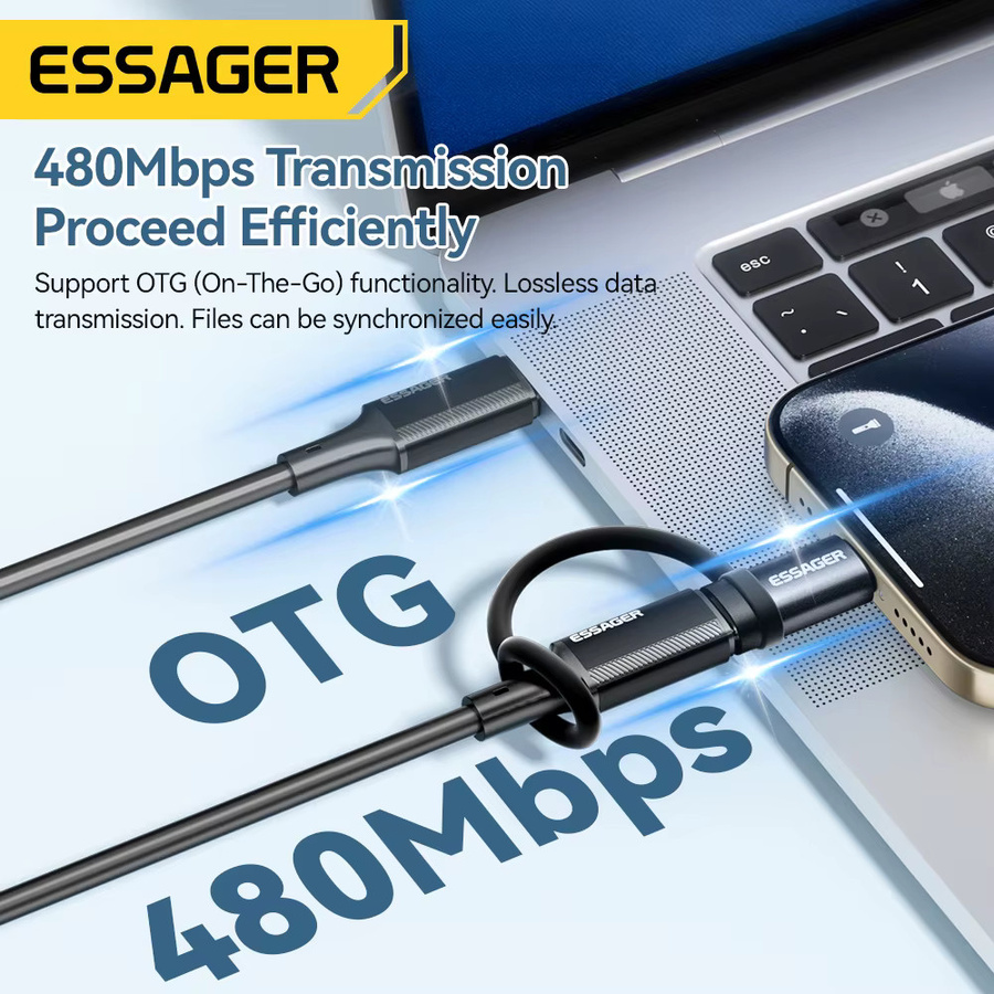 Essager USB-C-Adapter mit 3 A Schnellladefunktion, Lightning auf USB-C Konverter für iPhone 15, 14, 13 Pro und iPad, Schwarz - Bild 4