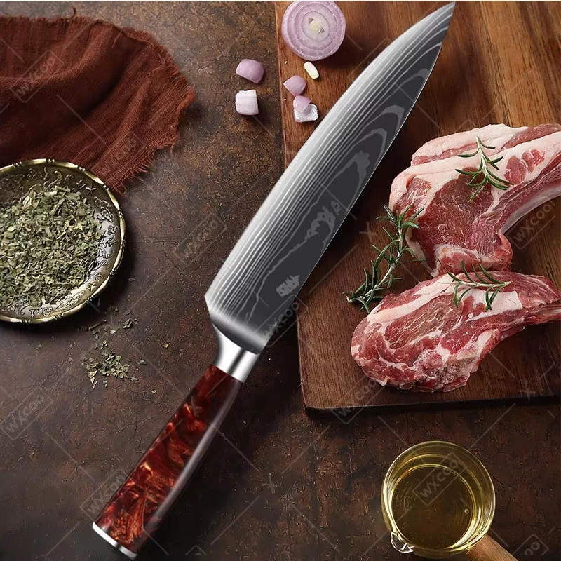 WXCOO Santoku-Kochmesser mit japanischem Damast-Muster und Holzgriff - Bild 3